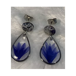 Boucles d'oreilles gouttes fleur bleue – bijoux