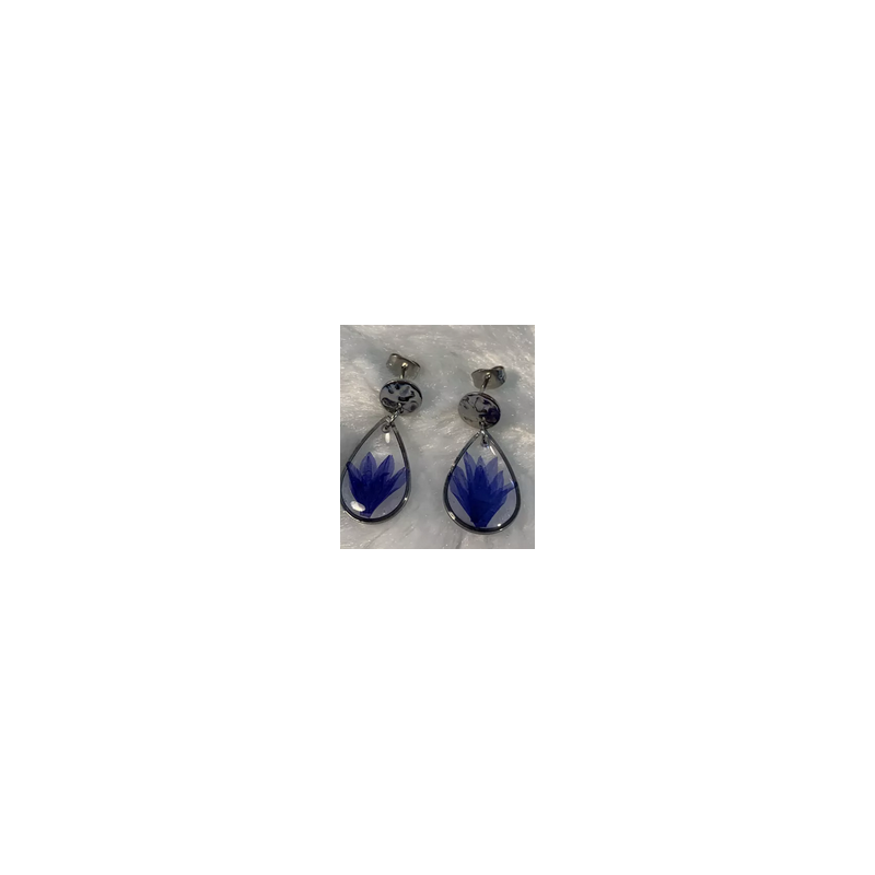 Boucles d'oreilles gouttes fleur bleue – bijoux