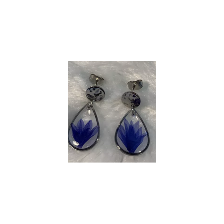Boucles d'oreilles gouttes fleur bleue – bijoux