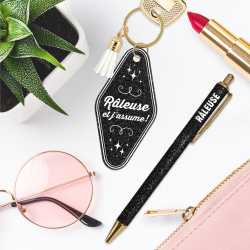 Stylo et porte clés paillettes Râleuse – Idées Cadeaux