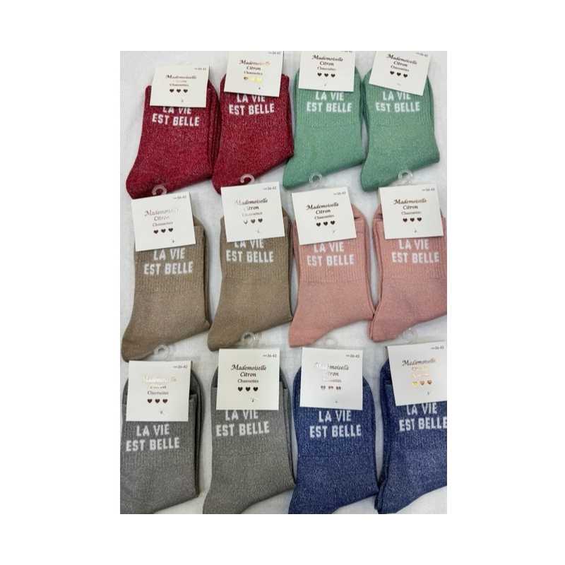 chaussettes paillettes "la vie est belle" 36/42