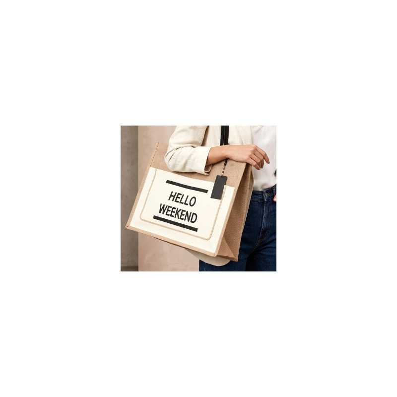 Sac toile de jute "Hello Week end" en 3 couleurs – Divers