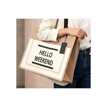 Sac toile de jute "Hello Week end" en 3 couleurs – Divers