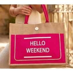 Sac toile de jute "Hello Week end" en 3 couleurs – Divers