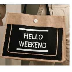 Sac toile de jute "Hello Week end" en 3 couleurs – Divers